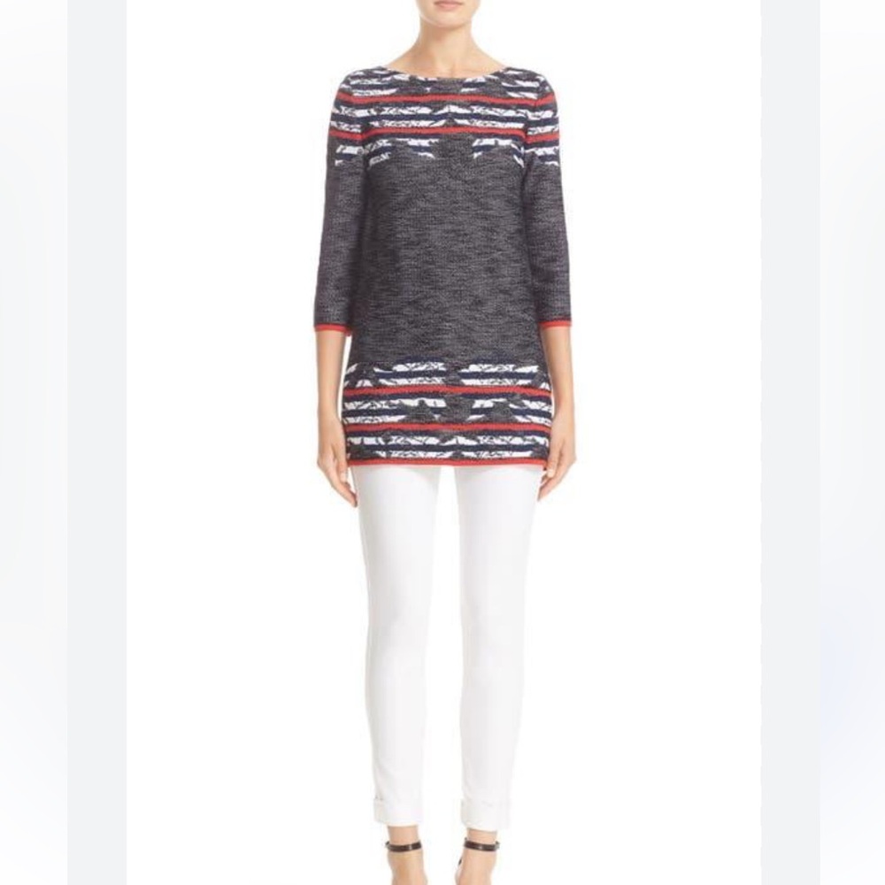St. John Women's Black Red & Blue Knit  Striped Top